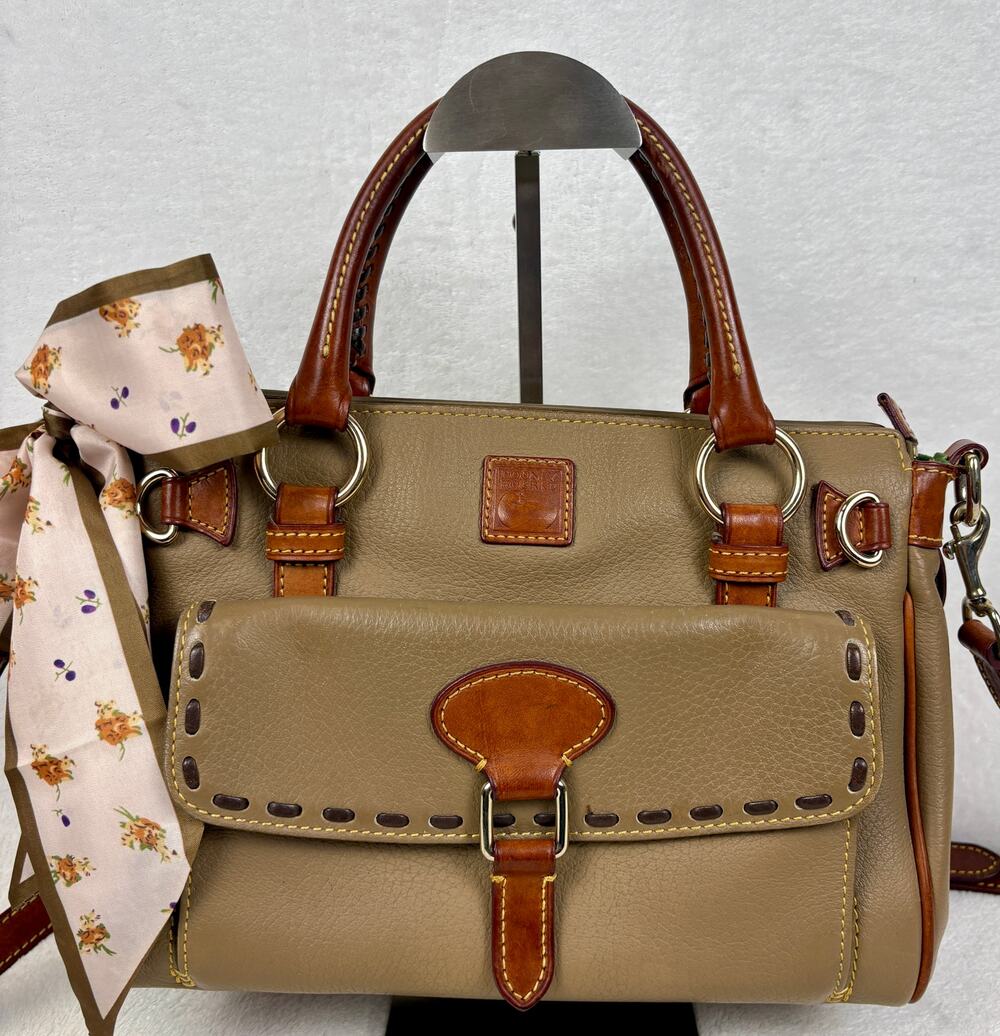 Dooney & Bourke Medium Pocket Satchel Taupe Pebbled Leather, Whipstitch Details